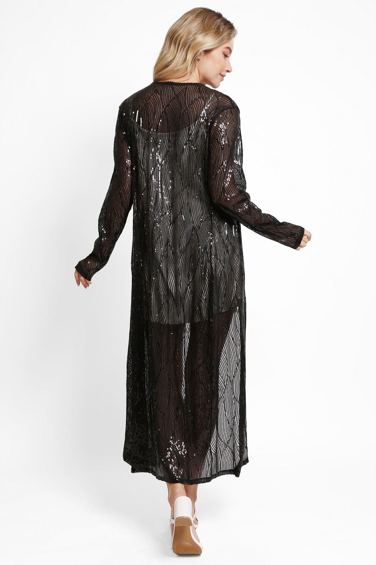 JP3522 Eliza Sequin Long Kimono - MiMi Wholesale