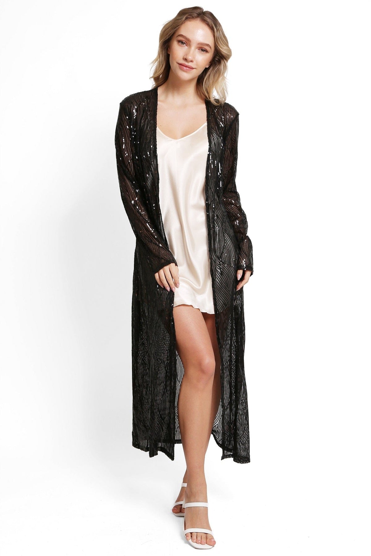 JP3522 Eliza Sequin Long Kimono - MiMi Wholesale