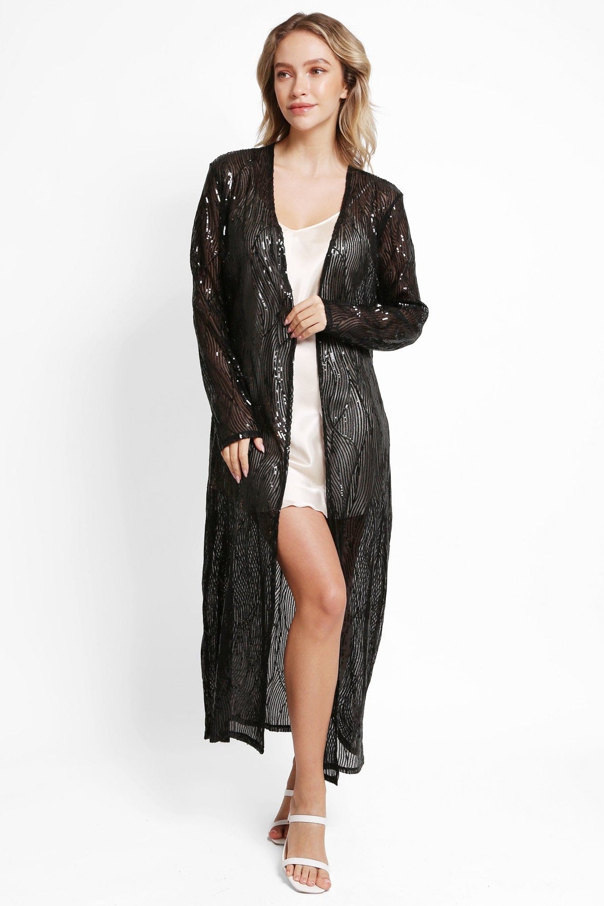 JP3522 Eliza Sequin Long Kimono - MiMi Wholesale