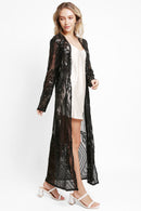 JP3523 Camille Leaves Pattern Sequin Long Kimono - MiMi Wholesale