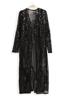 JP3523 Camille Leaves Pattern Sequin Long Kimono - MiMi Wholesale