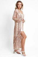 JP3523 Camille Leaves Pattern Sequin Long Kimono - MiMi Wholesale