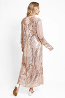 JP3523 Camille Leaves Pattern Sequin Long Kimono - MiMi Wholesale