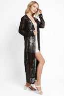 JP3523 Camille Leaves Pattern Sequin Long Kimono - MiMi Wholesale