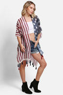 JP5008 American Flag Kimono With Tassels - MiMi Wholesale
