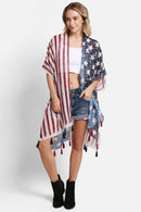 JP5008 American Flag Kimono With Tassels - MiMi Wholesale
