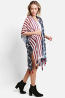 JP5008 American Flag Kimono With Tassels - MiMi Wholesale