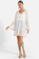 JP5203 Athena Poms & Tassels Tie Knot Lace Cover Up - MiMi Wholesale
