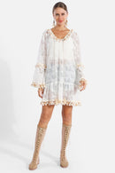 JP5203 Athena Poms & Tassels Tie Knot Lace Cover Up - MiMi Wholesale