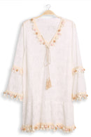 JP5203 Athena Poms & Tassels Tie Knot Lace Cover Up - MiMi Wholesale