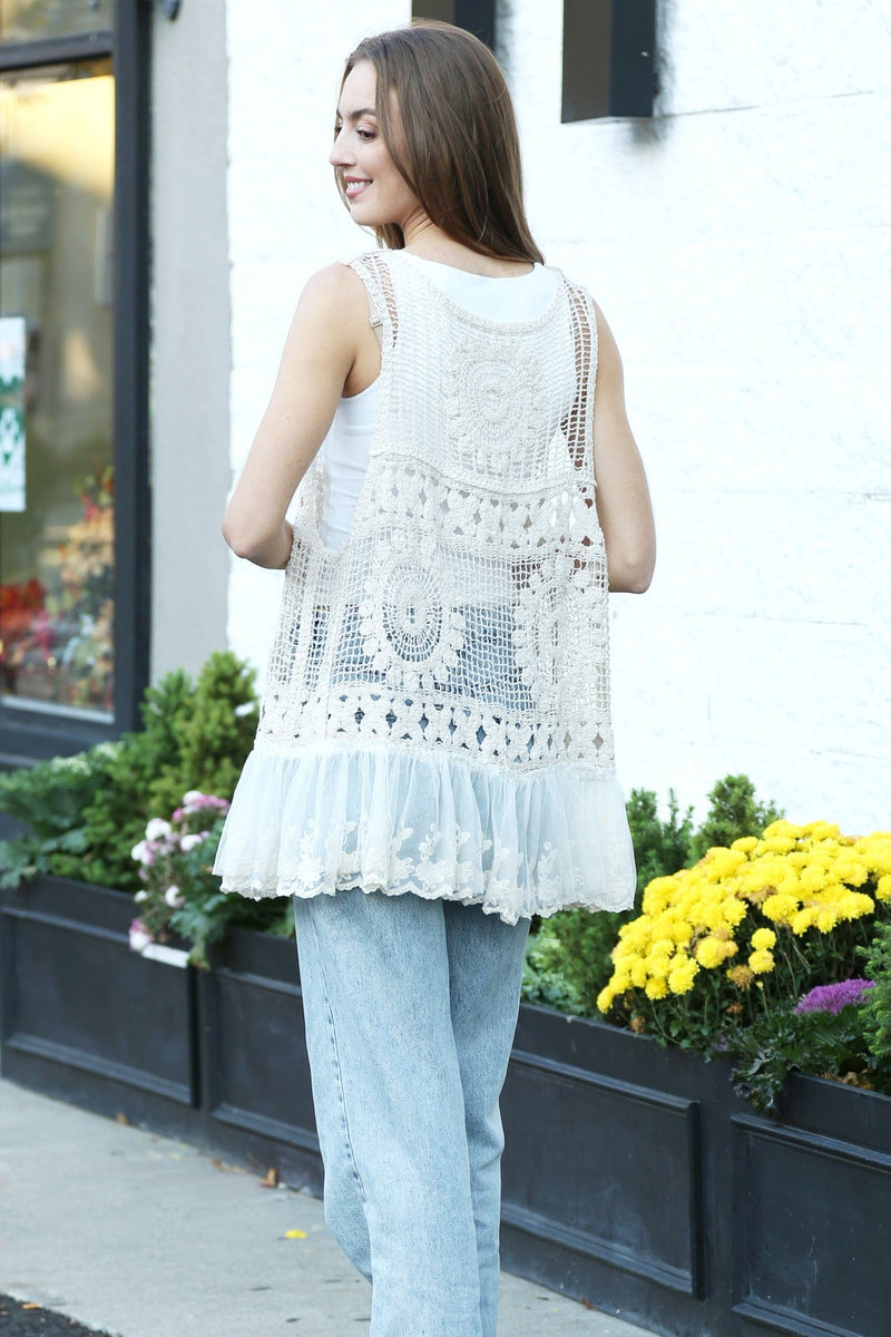 JP5213 Isla Crochet Vest With Lace Trim - MiMi Wholesale