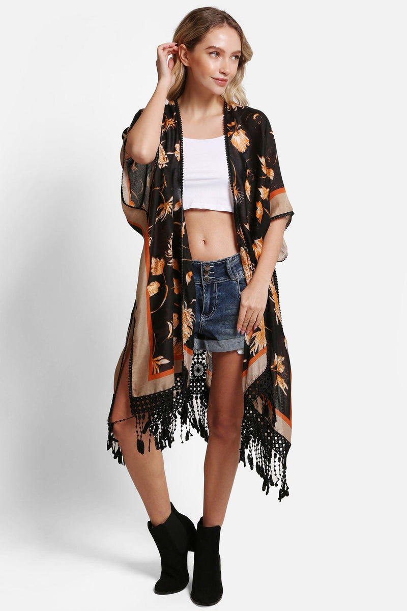 JP5231 Hadley Floral Kimono With Tassels - MiMi Wholesale