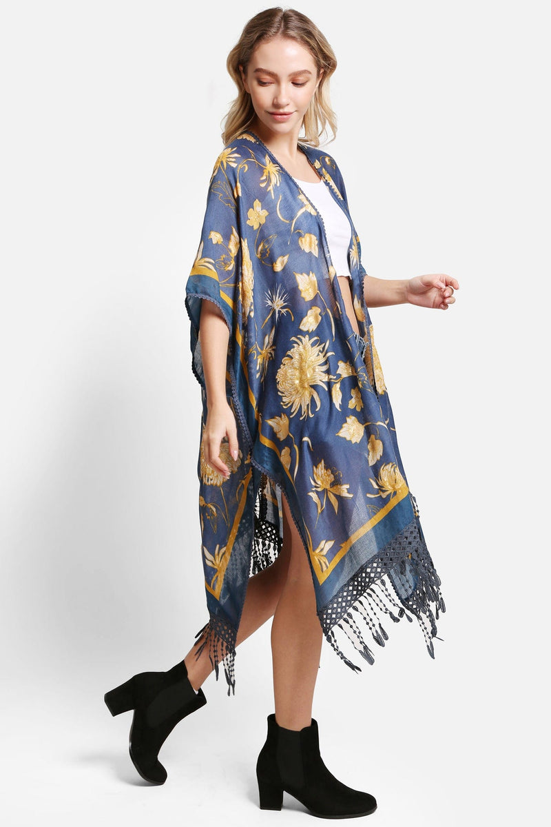 JP5231 Hadley Floral Kimono With Tassels - MiMi Wholesale