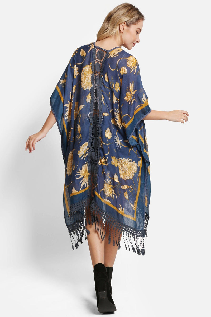 JP5231 Hadley Floral Kimono With Tassels - MiMi Wholesale