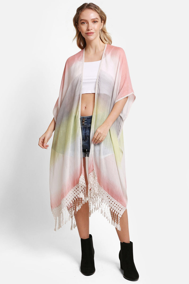 JP5233 Julia Tie Dye Kimono With Tassels - MiMi Wholesale