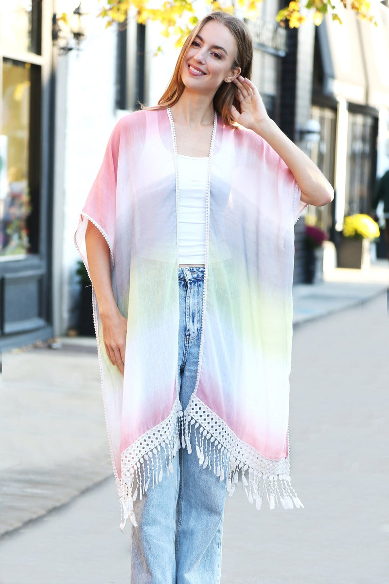 JP5233 Julia Tie Dye Kimono With Tassels - MiMi Wholesale