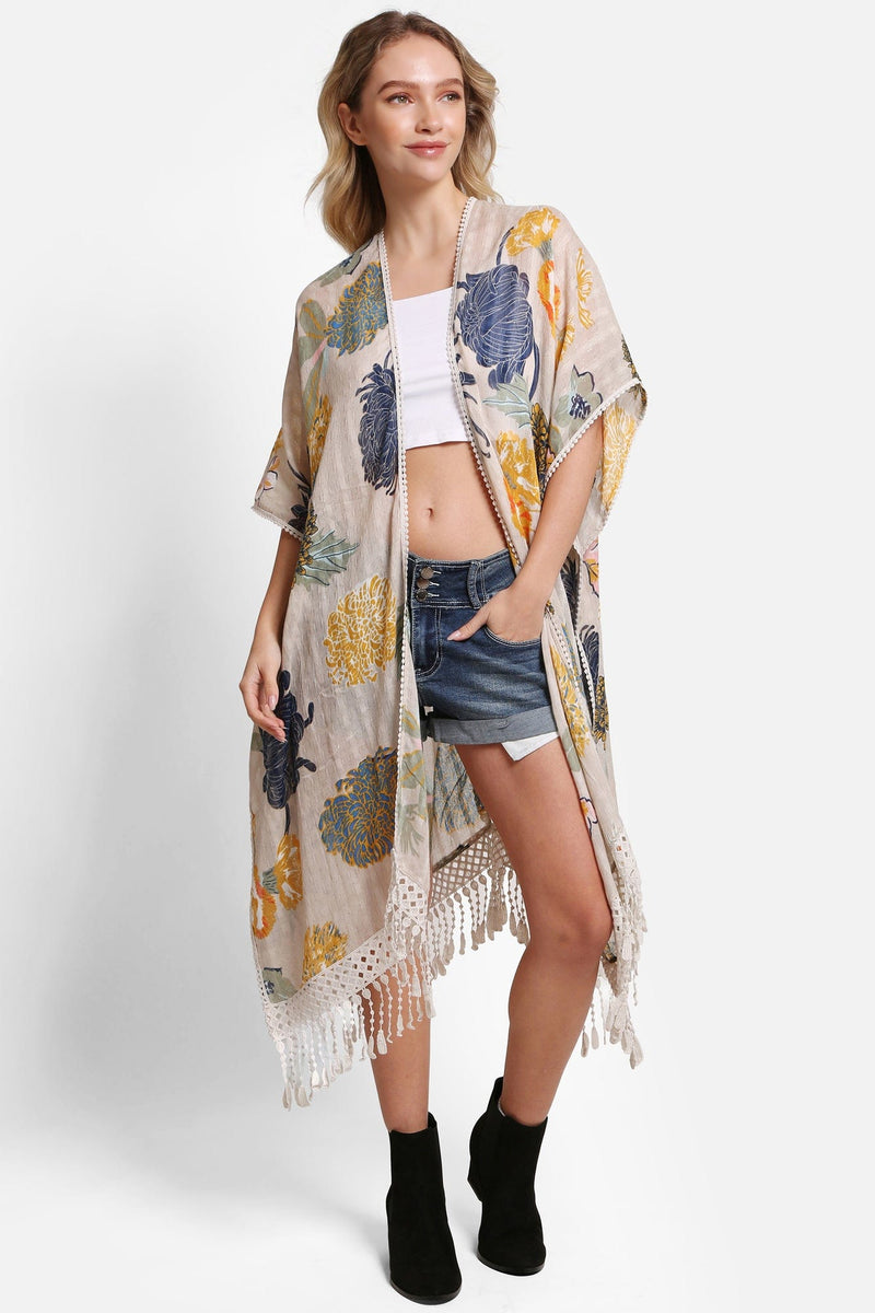 JP5234 Juniper Floral Kimono With Tassels - MiMi Wholesale