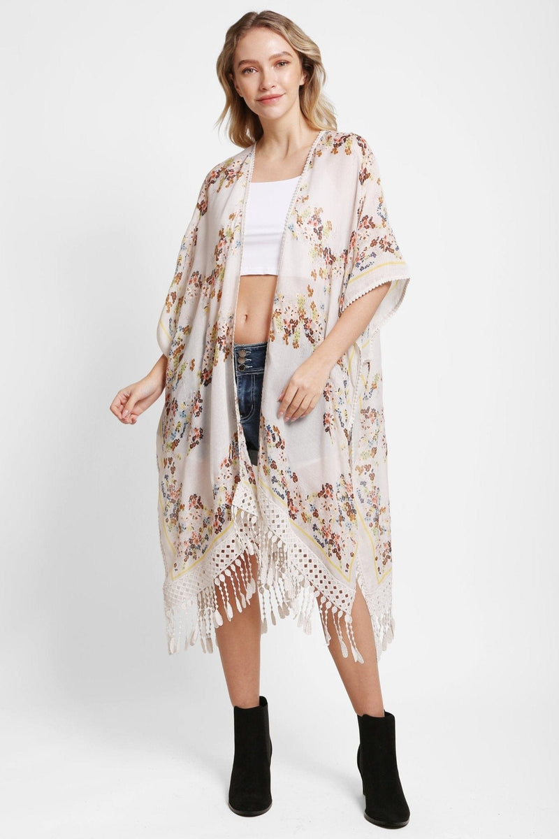 JP5234 Juniper Floral Kimono With Tassels - MiMi Wholesale