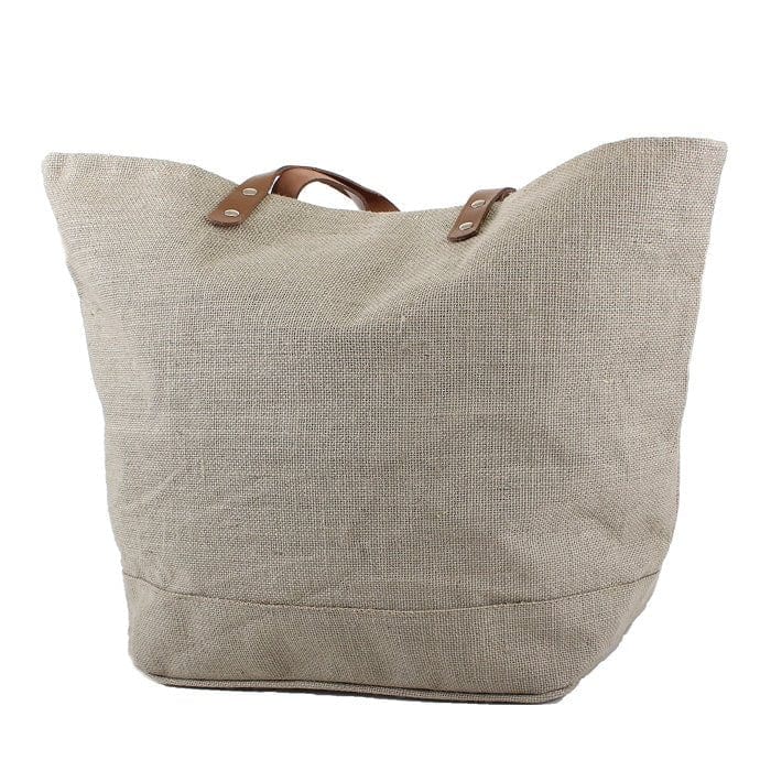 JUTE Leather Handle Jute Burlap Tote - MiMi Wholesale