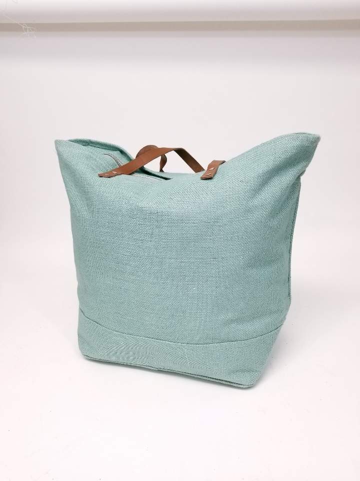 JUTE Leather Handle Jute Burlap Tote - MiMi Wholesale
