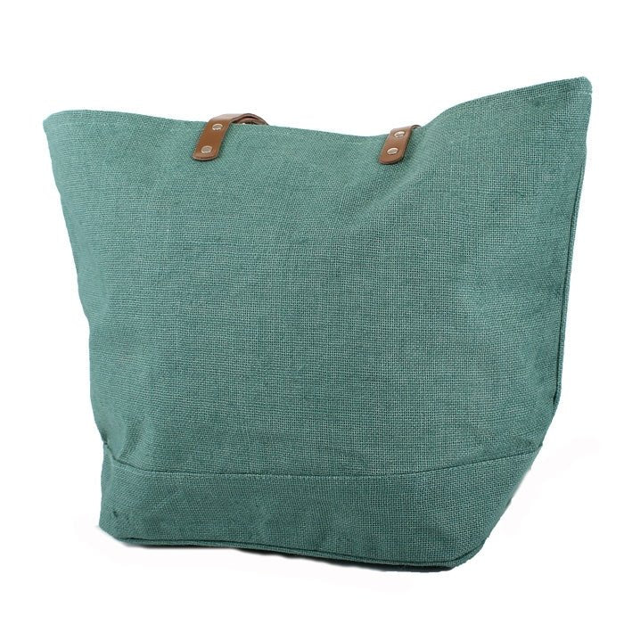 JUTE Leather Handle Jute Burlap Tote - MiMi Wholesale
