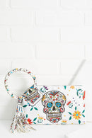 JY0406 Gabriela Sugar Skull Day of the Dead Tassel Wristlet/Clutch - MiMi Wholesale