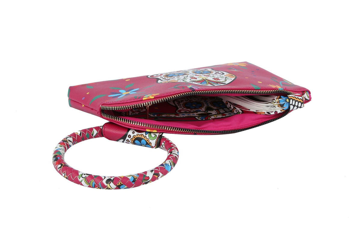 JY0406 Gabriela Sugar Skull Day of the Dead Tassel Wristlet/Clutch - MiMi Wholesale