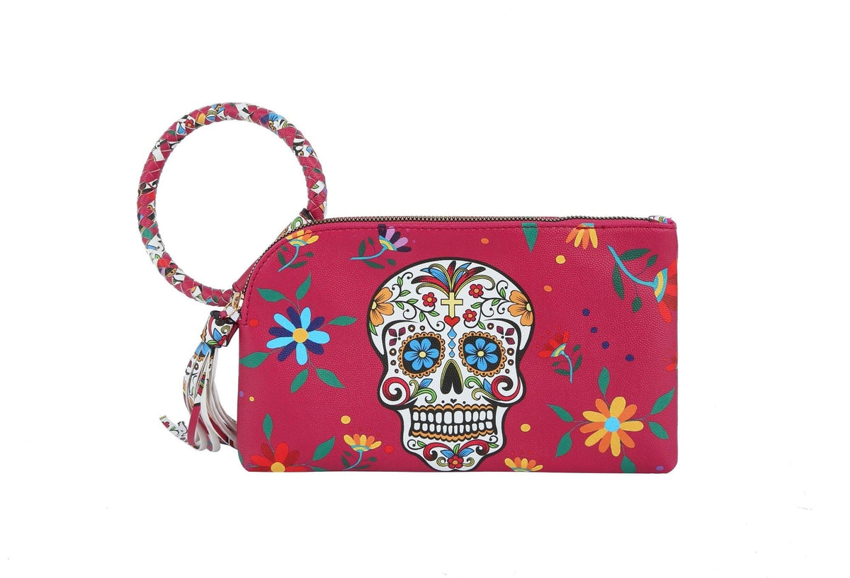 JY0406 Gabriela Sugar Skull Day of the Dead Tassel Wristlet/Clutch - MiMi Wholesale