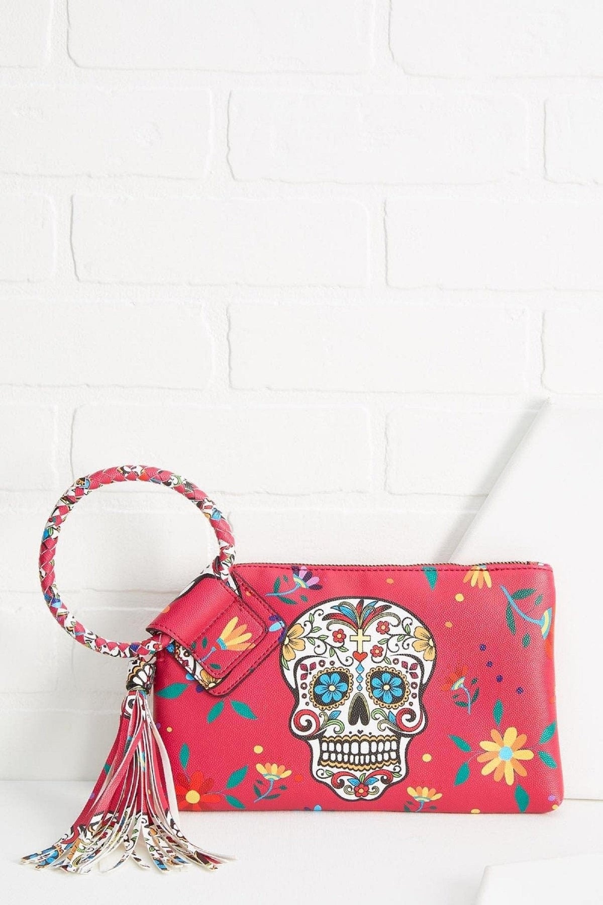 JY0406 Gabriela Sugar Skull Day of the Dead Tassel Wristlet/Clutch - MiMi Wholesale
