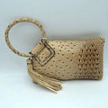 JYV0374 Tasia Croc Ostrich Bangle Wristlet/Clutch With Tassel - MiMi Wholesale