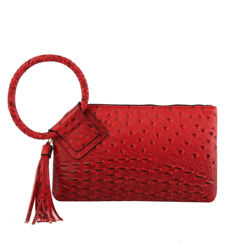 JYV0374 Tasia Croc Ostrich Bangle Wristlet/Clutch With Tassel - MiMi Wholesale