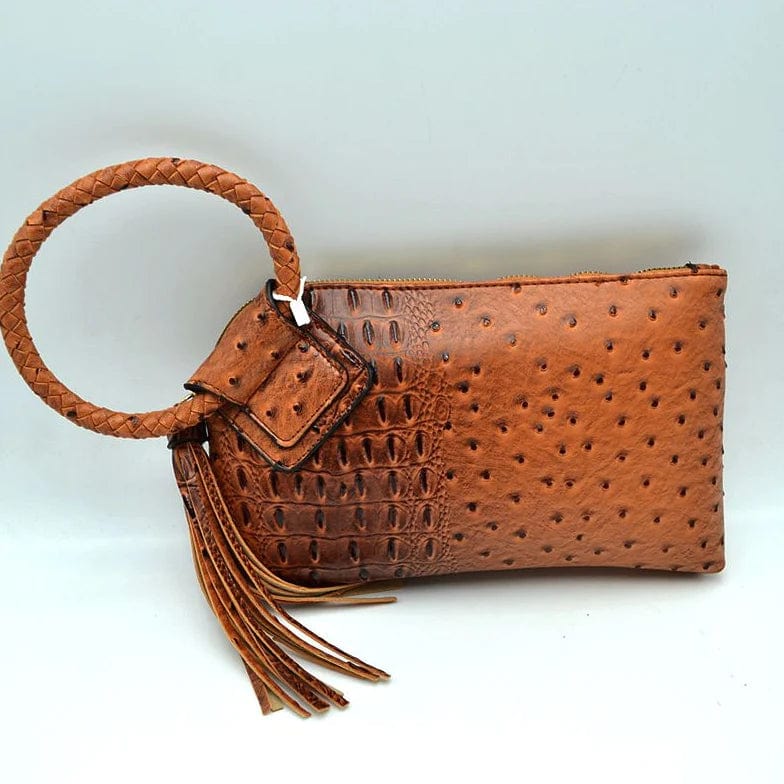 JYV0374 Tasia Croc Ostrich Bangle Wristlet/Clutch With Tassel - MiMi Wholesale