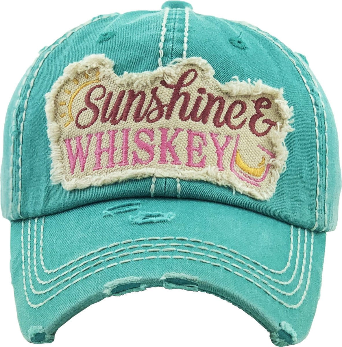 KBV1275 "SUNSHINE & WHISKEY" Vintage Distressed Cotton Cap - MiMi Wholesale