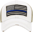 KBV1312 "Blue Line Flag" Vintage Washed Baseball Cap - MiMi Wholesale