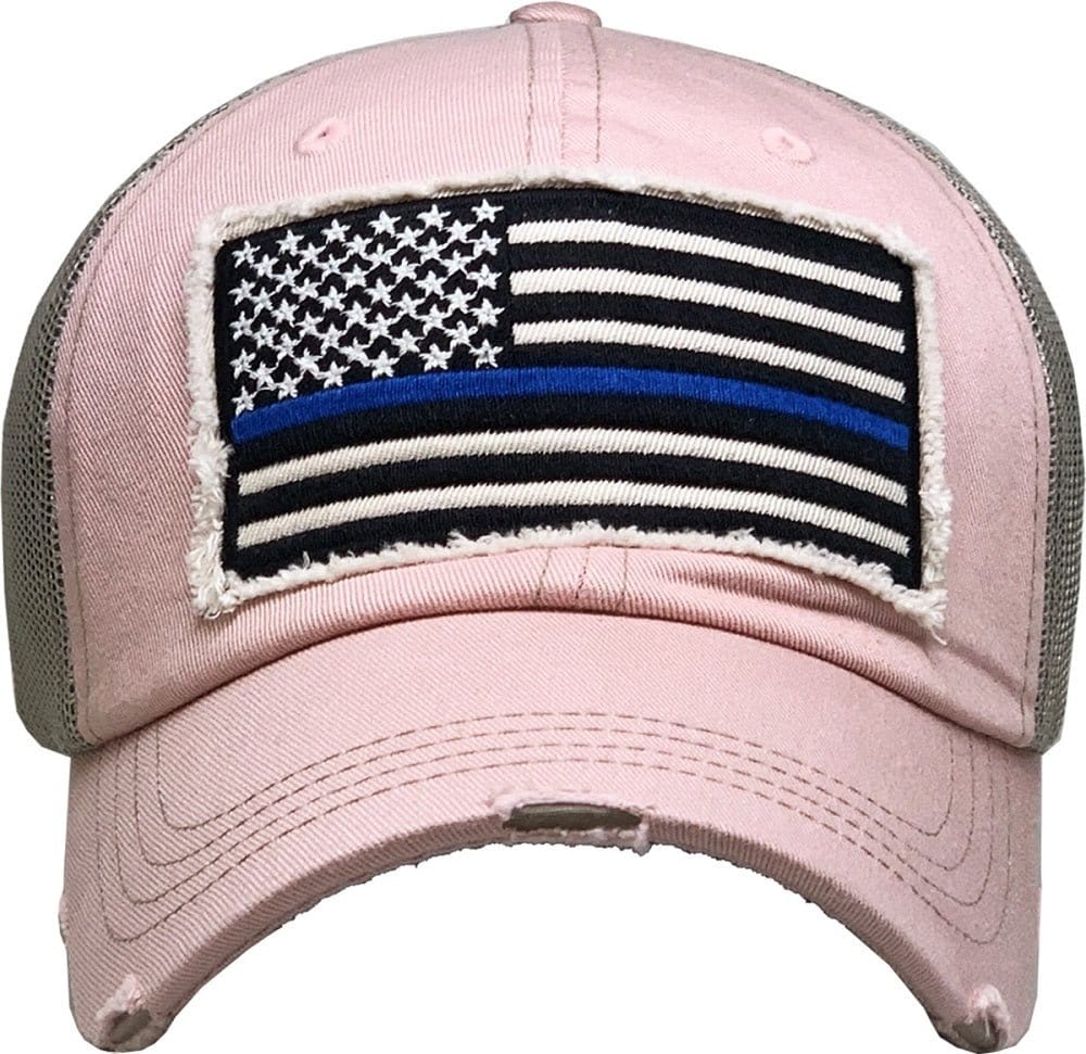 KBV1312 "Blue Line Flag" Vintage Washed Baseball Cap - MiMi Wholesale