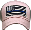 KBV1312 "Blue Line Flag" Vintage Washed Baseball Cap - MiMi Wholesale