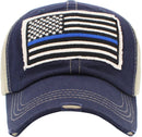 KBV1312 "Blue Line Flag" Vintage Washed Baseball Cap - MiMi Wholesale