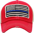 KBV1312 "Blue Line Flag" Vintage Washed Baseball Cap - MiMi Wholesale