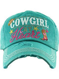 KBV1335 "Cowgirl at Heart" Vintage Washed Baseball Cap - MiMi Wholesale