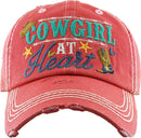 KBV1335 "Cowgirl at Heart" Vintage Washed Baseball Cap - MiMi Wholesale