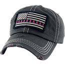 KBV1340 Breast Cancer Ribbon Flag Vintage Washed Baseball Cap - MiMi Wholesale