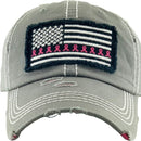 KBV1340 Breast Cancer Ribbon Flag Vintage Washed Baseball Cap - MiMi Wholesale