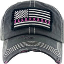 KBV1340 Breast Cancer Ribbon Flag Vintage Washed Baseball Cap - MiMi Wholesale