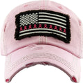 KBV1340 Breast Cancer Ribbon Flag Vintage Washed Baseball Cap - MiMi Wholesale