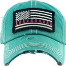 KBV1340 Breast Cancer Ribbon Flag Vintage Washed Baseball Cap - MiMi Wholesale