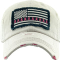 KBV1340 Breast Cancer Ribbon Flag Vintage Washed Baseball Cap - MiMi Wholesale