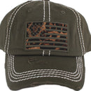 KBV1341 Leopard Print American Flag Vintage Washed Ball Cap - MiMi Wholesale