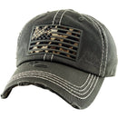 KBV1341 Leopard Print American Flag Vintage Washed Ball Cap - MiMi Wholesale