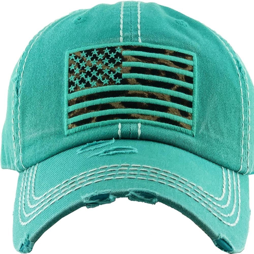 KBV1341 Leopard Print American Flag Vintage Washed Ball Cap - MiMi Wholesale