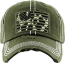 KBV1341 Leopard Print American Flag Vintage Washed Ball Cap - MiMi Wholesale